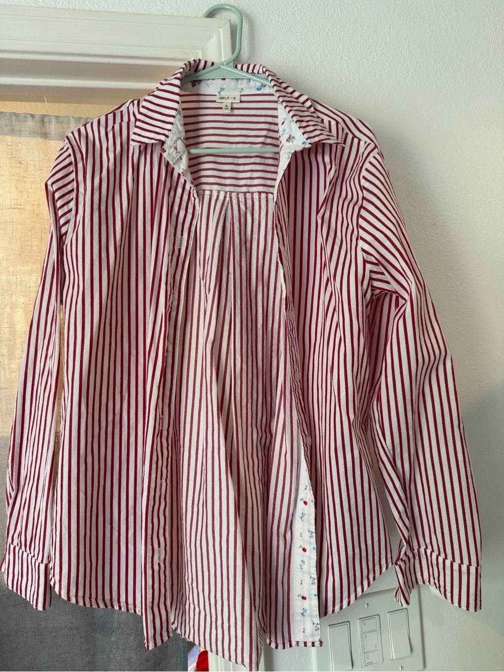 Red and White Striped Button-Up Shirt